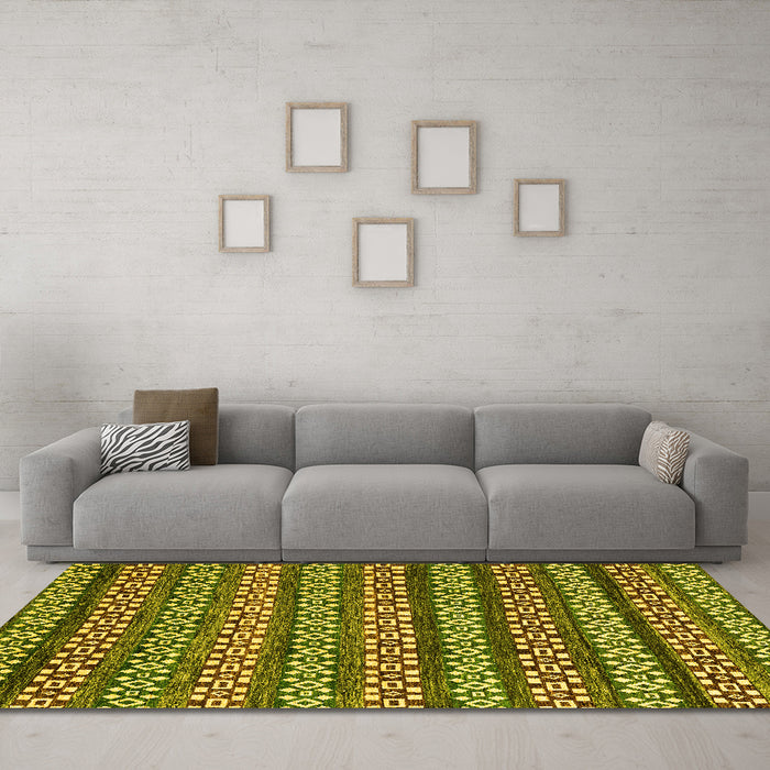 Machine Washable Abstract Yellow Modern Rug in a Living Room, wshabs4284yw
