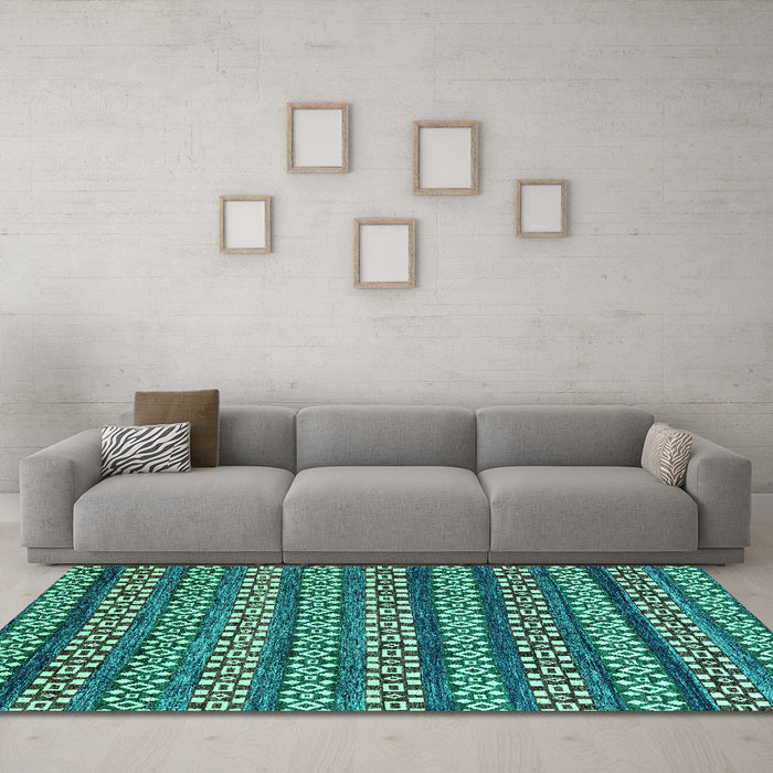 Machine Washable Abstract Turquoise Modern Area Rugs in a Living Room,, wshabs4284turq
