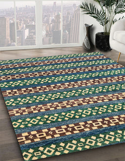 Machine Washable Abstract Green Rug in a Family Room, wshabs4284