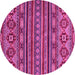 Round Machine Washable Abstract Pink Modern Rug, wshabs4285pnk