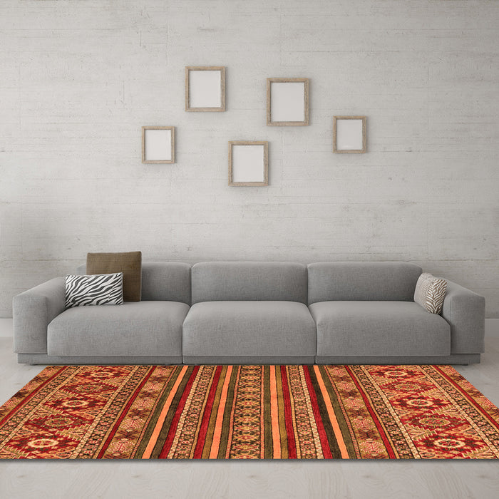 Machine Washable Abstract Orange Modern Area Rugs in a Living Room, wshabs4285org