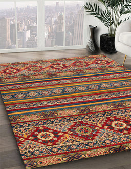 Abstract Brown Red Modern Rug in Family Room, abs4285