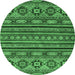 Round Machine Washable Abstract Emerald Green Modern Area Rugs, wshabs4285emgrn