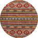 Round Machine Washable Abstract Brown Red Rug, wshabs4285