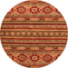 Round Machine Washable Abstract Orange Modern Area Rugs, wshabs4285org