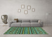 Machine Washable Abstract Turquoise Modern Area Rugs in a Living Room,, wshabs4285turq