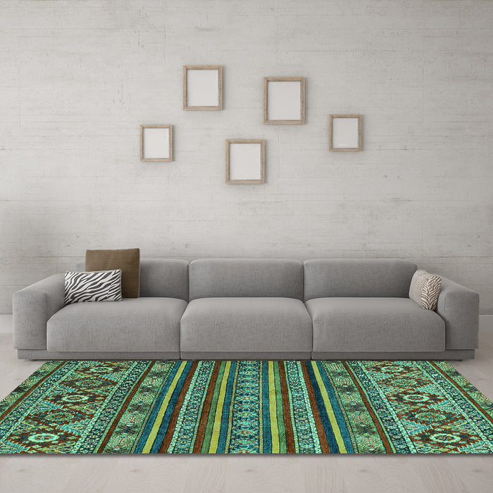 Machine Washable Abstract Turquoise Modern Area Rugs in a Living Room,, wshabs4285turq