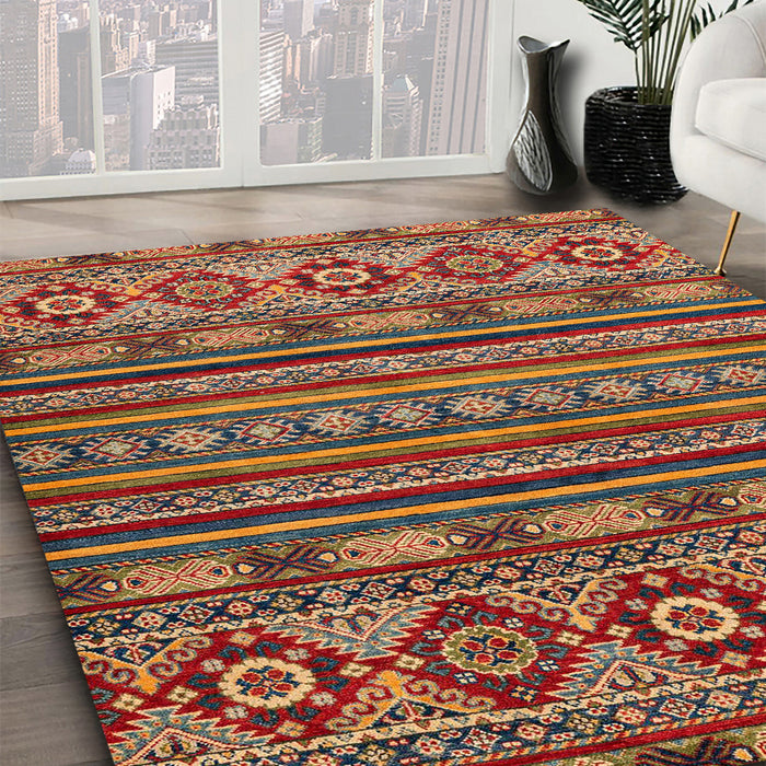 Machine Washable Abstract Brown Red Rug in a Family Room, wshabs4285