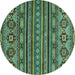 Round Machine Washable Abstract Turquoise Modern Area Rugs, wshabs4285turq