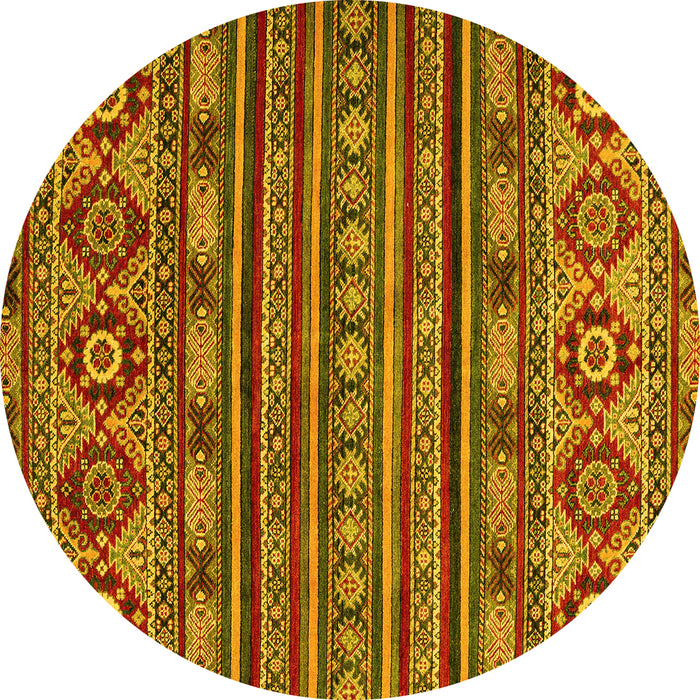 Round Machine Washable Abstract Yellow Modern Rug, wshabs4285yw