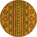 Round Machine Washable Abstract Yellow Modern Rug, wshabs4285yw