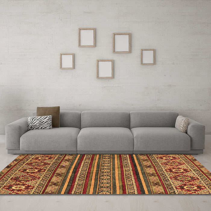 Machine Washable Abstract Brown Modern Rug in a Living Room,, wshabs4285brn