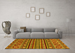 Machine Washable Abstract Yellow Modern Rug in a Living Room, wshabs4285yw