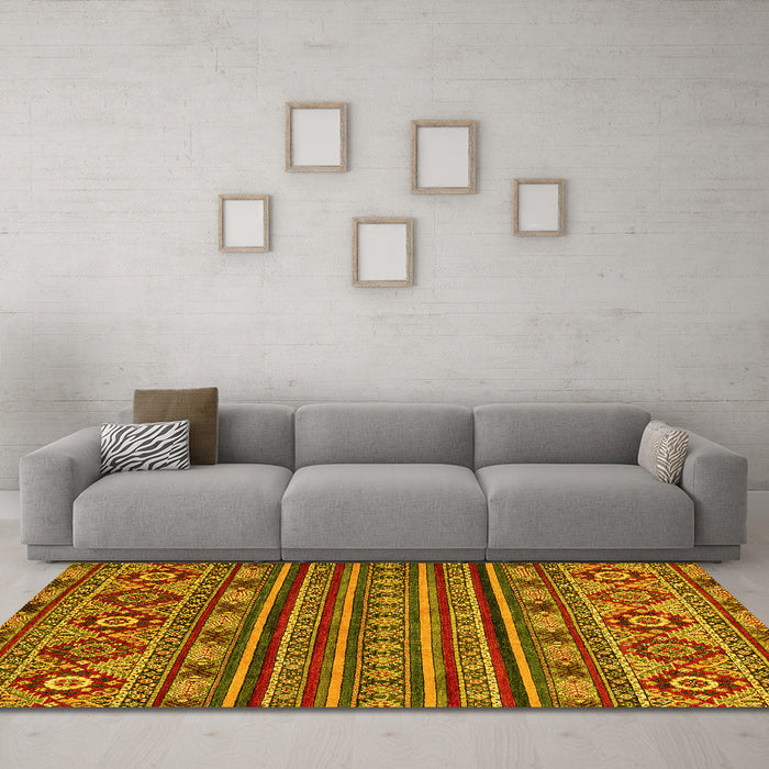Machine Washable Abstract Yellow Modern Rug in a Living Room, wshabs4285yw