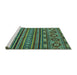 Sideview of Machine Washable Abstract Turquoise Modern Area Rugs, wshabs4285turq