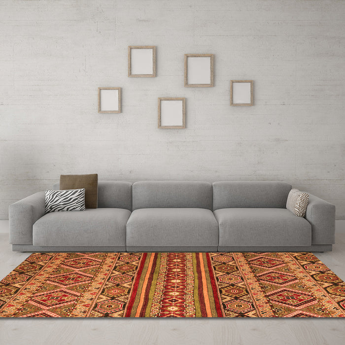 Machine Washable Abstract Orange Modern Area Rugs in a Living Room, wshabs4286org
