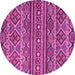 Round Machine Washable Abstract Pink Modern Rug, wshabs4286pnk