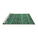 Sideview of Machine Washable Abstract Turquoise Modern Area Rugs, wshabs4286turq