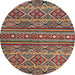 Round Machine Washable Abstract Brown Red Rug, wshabs4286