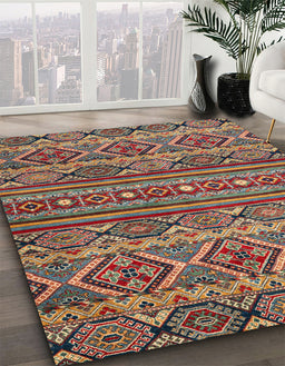 Abstract Brown Red Modern Rug in Family Room, abs4286