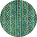 Round Machine Washable Abstract Turquoise Modern Area Rugs, wshabs4286turq