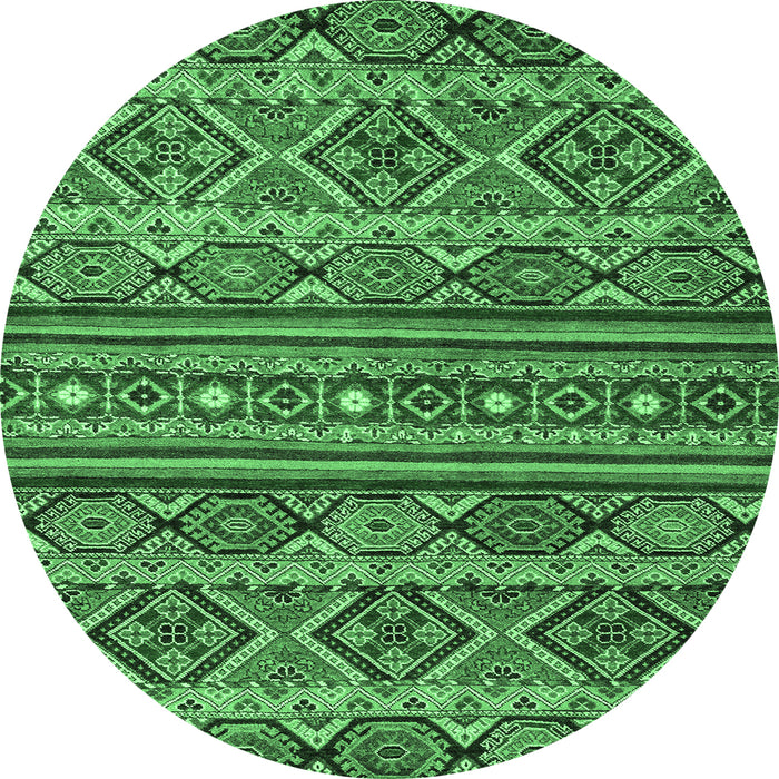 Round Machine Washable Abstract Emerald Green Modern Area Rugs, wshabs4286emgrn