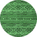 Round Machine Washable Abstract Emerald Green Modern Area Rugs, wshabs4286emgrn