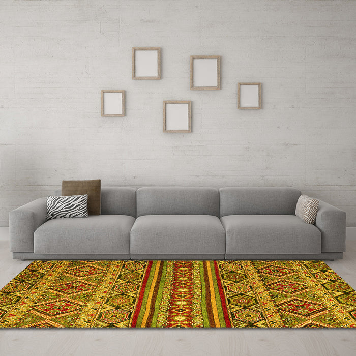 Machine Washable Abstract Yellow Modern Rug in a Living Room, wshabs4286yw