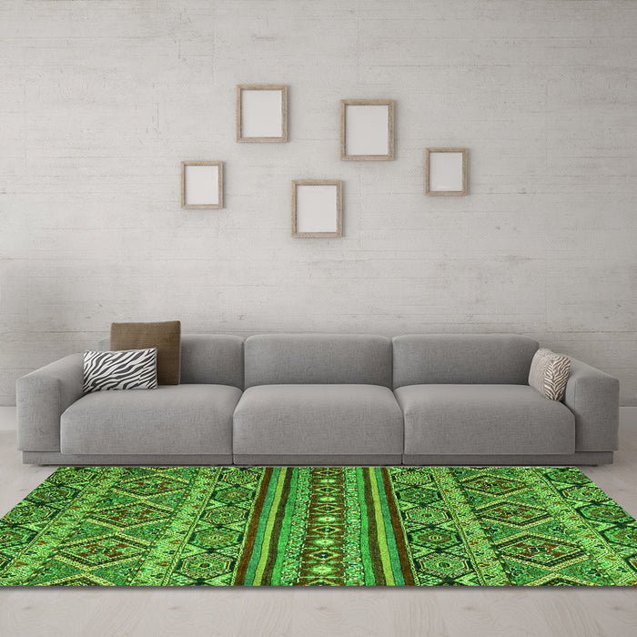 Machine Washable Abstract Green Modern Area Rugs in a Living Room,, wshabs4286grn