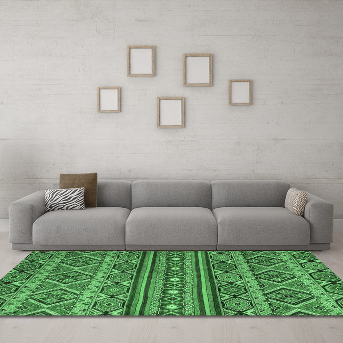 Machine Washable Abstract Emerald Green Modern Area Rugs in a Living Room,, wshabs4286emgrn