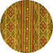 Round Machine Washable Abstract Yellow Modern Rug, wshabs4286yw