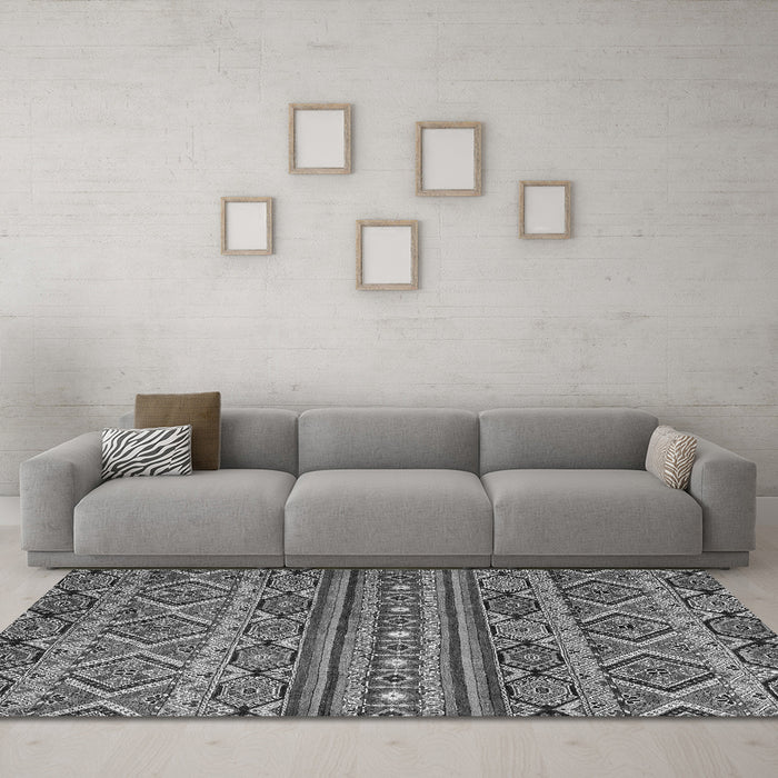 Machine Washable Abstract Gray Modern Rug in a Living Room,, wshabs4286gry