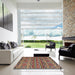 Square Abstract Brown Red Modern Rug in a Living Room, abs4286