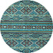 Round Machine Washable Abstract Light Blue Modern Rug, wshabs4286lblu