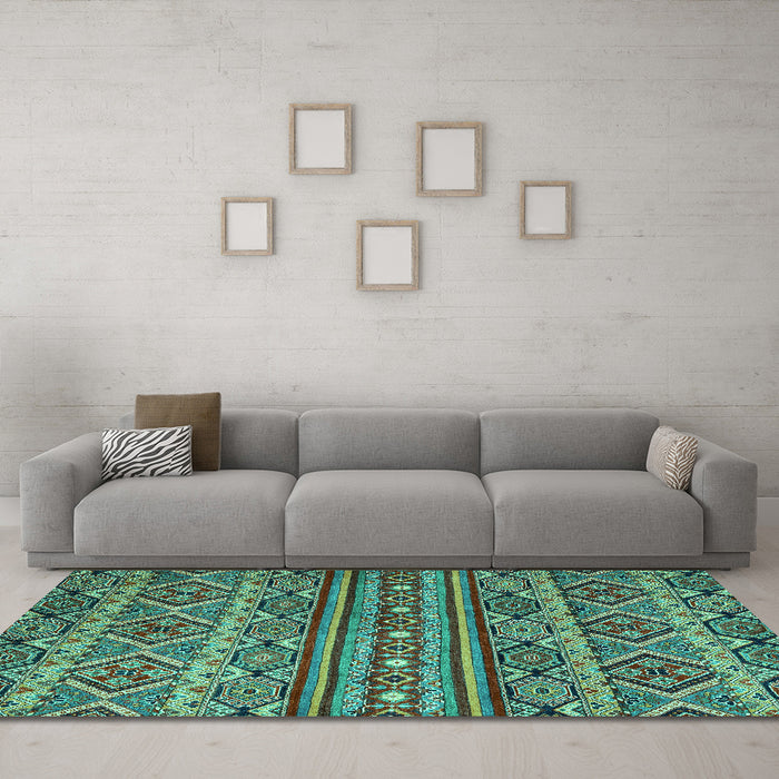 Machine Washable Abstract Turquoise Modern Area Rugs in a Living Room,, wshabs4286turq