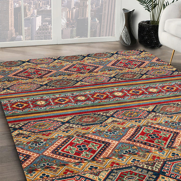 Machine Washable Abstract Brown Red Rug in a Family Room, wshabs4286