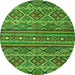 Round Machine Washable Abstract Green Modern Area Rugs, wshabs4286grn