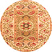 Round Machine Washable Abstract Orange Modern Area Rugs, wshabs4287org