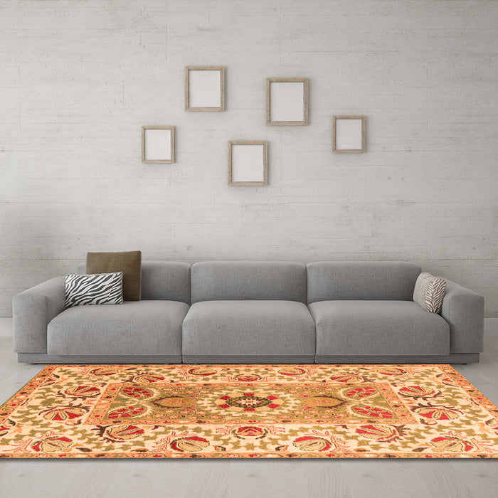Machine Washable Abstract Orange Modern Area Rugs in a Living Room, wshabs4287org
