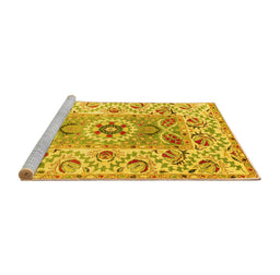 Sideview of Machine Washable Abstract Yellow Modern Rug, wshabs4287yw