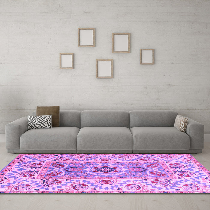 Machine Washable Abstract Purple Modern Area Rugs in a Living Room, wshabs4287pur