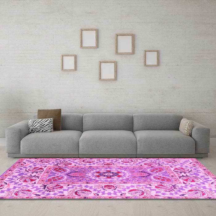 Machine Washable Abstract Pink Modern Rug in a Living Room, wshabs4287pnk