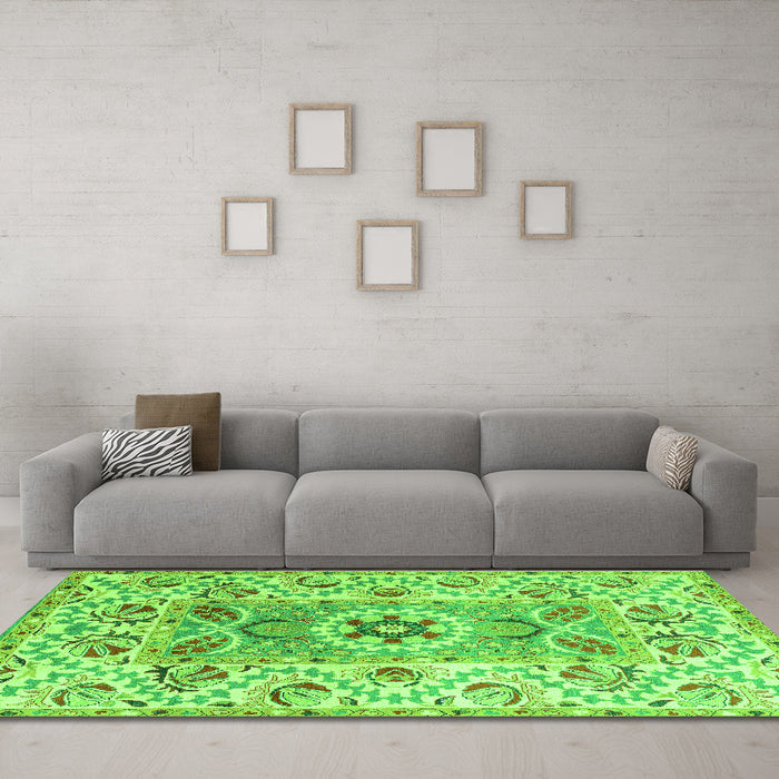 Machine Washable Abstract Green Modern Area Rugs in a Living Room,, wshabs4287grn