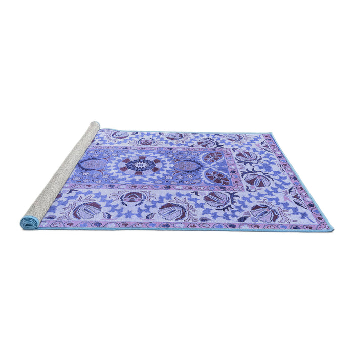 Sideview of Machine Washable Abstract Blue Modern Rug, wshabs4287blu
