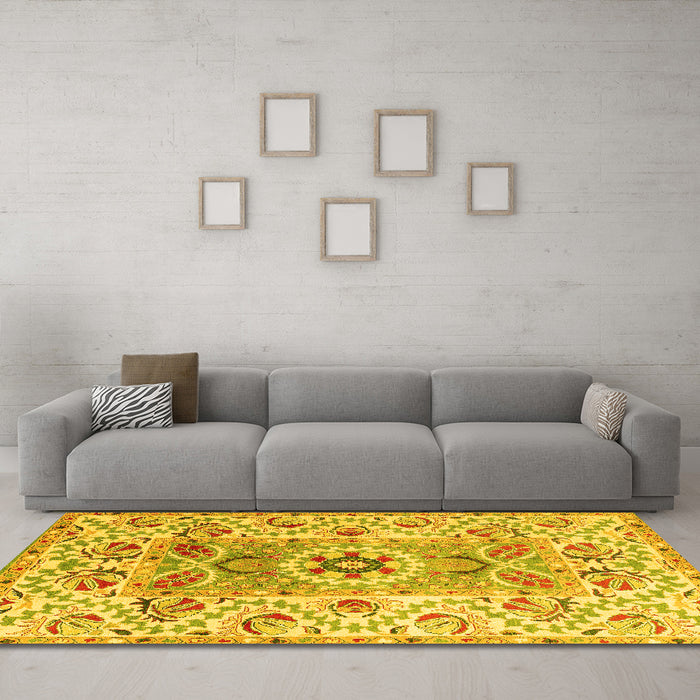 Machine Washable Abstract Yellow Modern Rug in a Living Room, wshabs4287yw