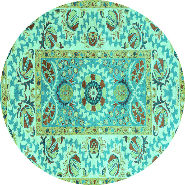 Round Machine Washable Abstract Turquoise Modern Area Rugs, wshabs4287turq