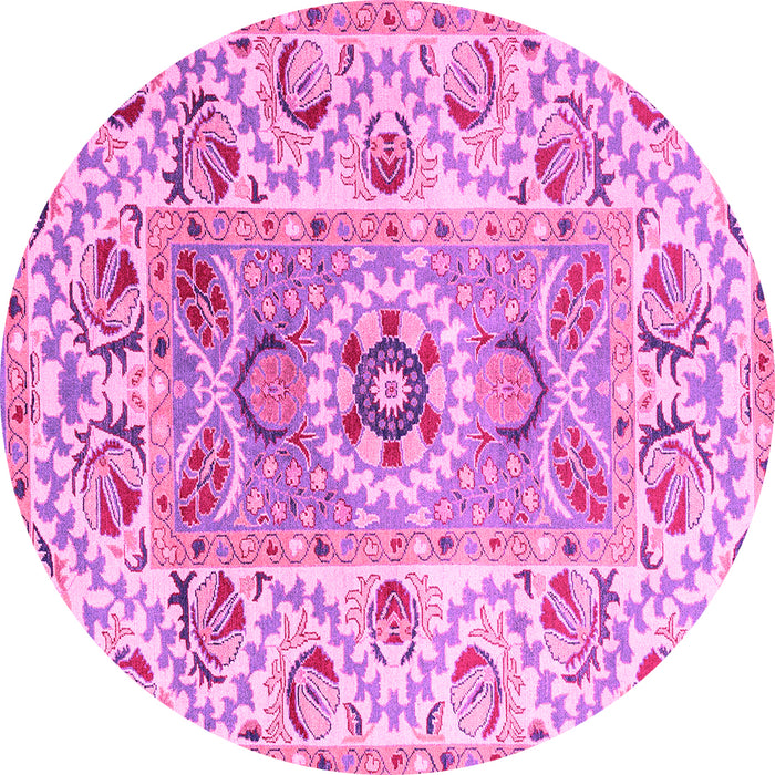 Round Machine Washable Abstract Pink Modern Rug, wshabs4287pnk