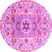 Round Machine Washable Abstract Pink Modern Rug, wshabs4287pnk