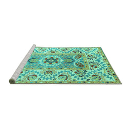 Sideview of Machine Washable Abstract Turquoise Modern Area Rugs, wshabs4287turq