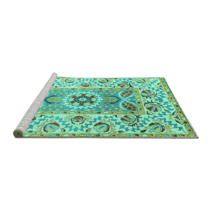 Sideview of Machine Washable Abstract Turquoise Modern Area Rugs, wshabs4287turq
